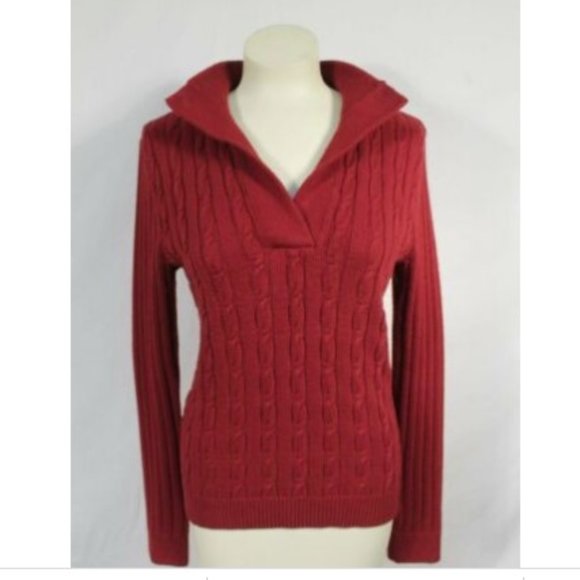Talbots Sweaters - Talbots Dark Red Cable Collar Wool Blend Sweater S